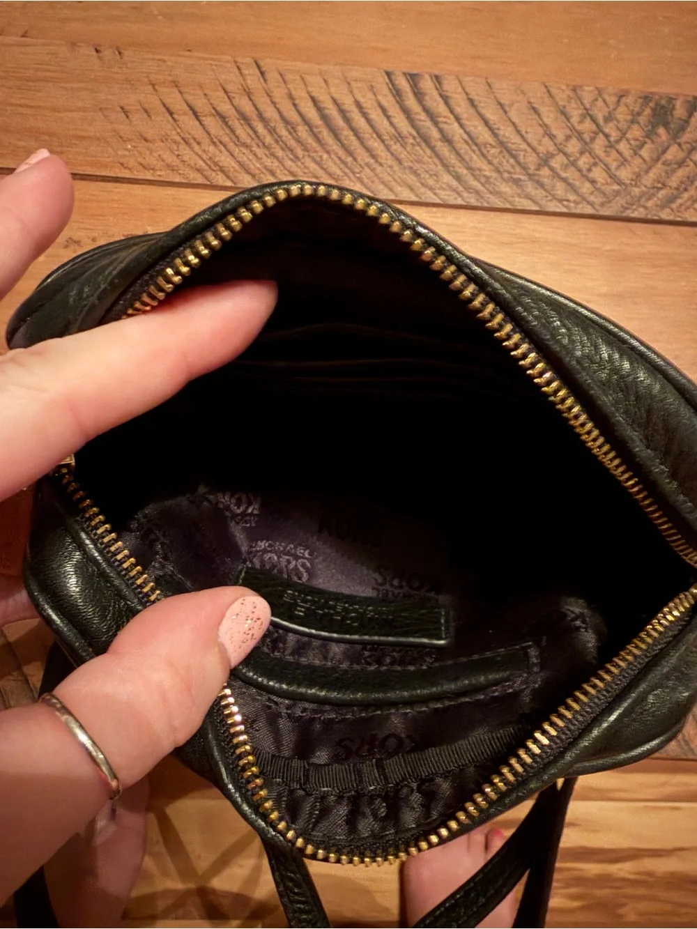 Michael Kors Black Pebbled Leather Crossbody with Gold MK Emblem